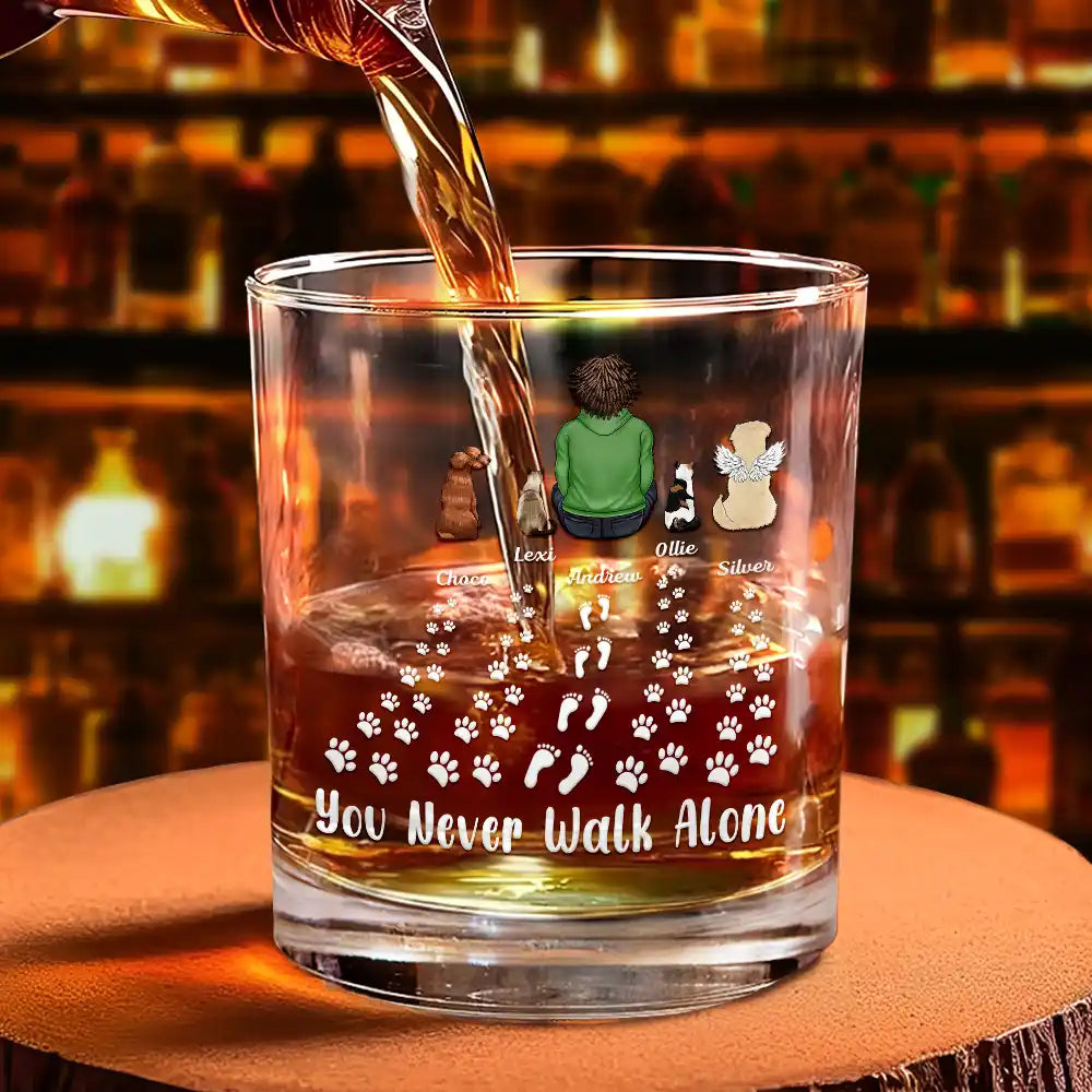 Pet Lovers, Pet Mom, Pet Dad, Memorial, Love - Pet Memorial I'm Always With You Never Walk Alone - Personalized Whiskey Glass