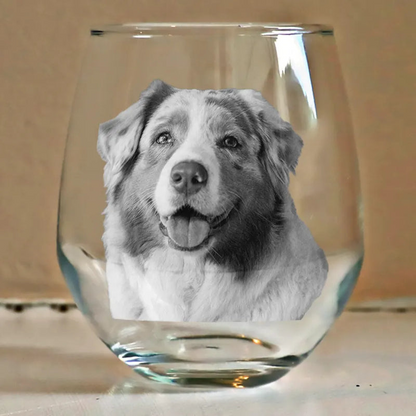 Personalized Custom Photo Pet Portrait Stemless Wine Glass - Gift for Pet Lovers