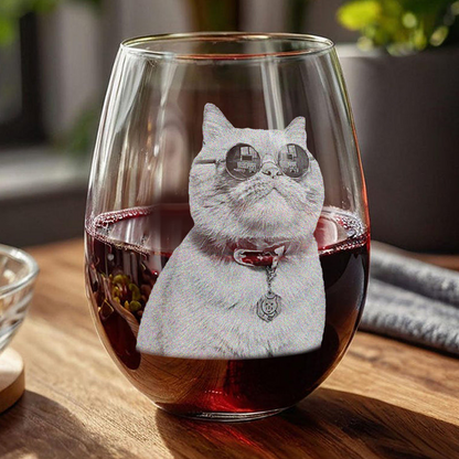 Personalized Custom Photo Pet Portrait Stemless Wine Glass - Gift for Pet Lovers