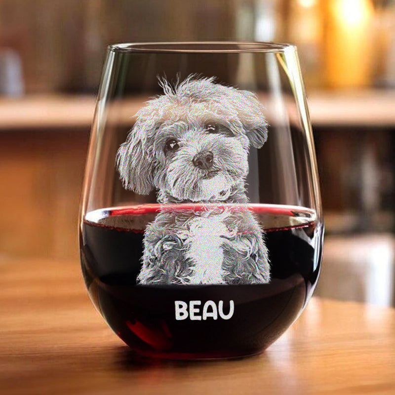 Personalized Custom Photo Pet Portrait Stemless Wine Glass - Gift for Pet Lovers