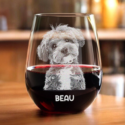 Personalized Custom Photo Pet Portrait Stemless Wine Glass - Gift for Pet Lovers