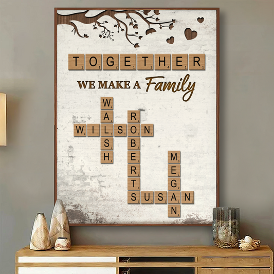 Together We Make A Family - Personalized Crossword Puzzle Art Poster / Canvas