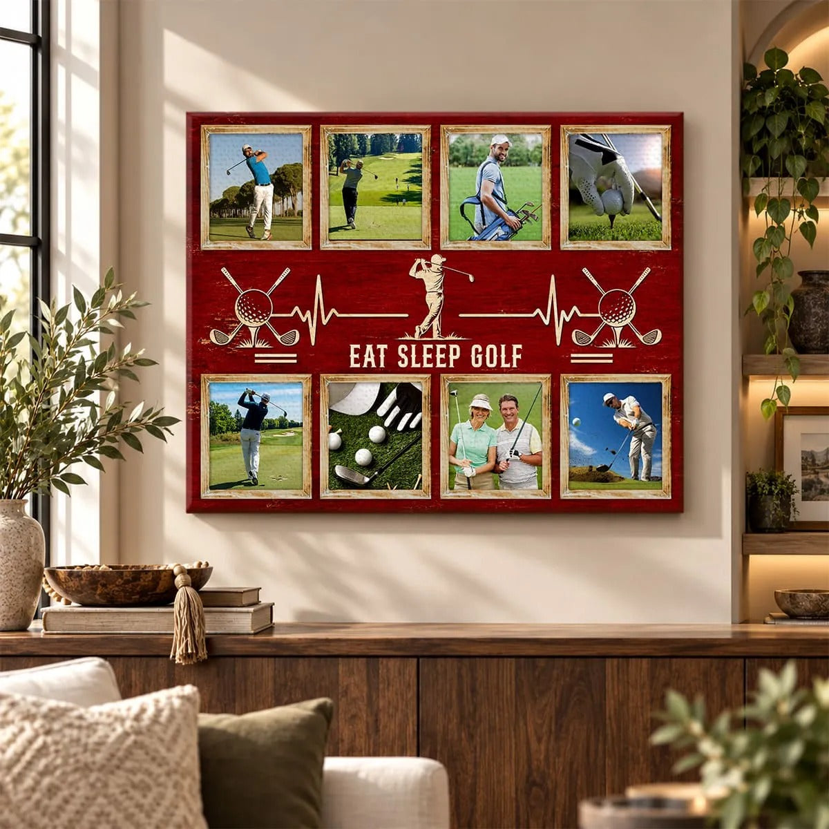 Personalized Eat Sleep Golf Photo Collage Canvas / Poster - Custom Golfer Wall Art Gift for Dad and Husband