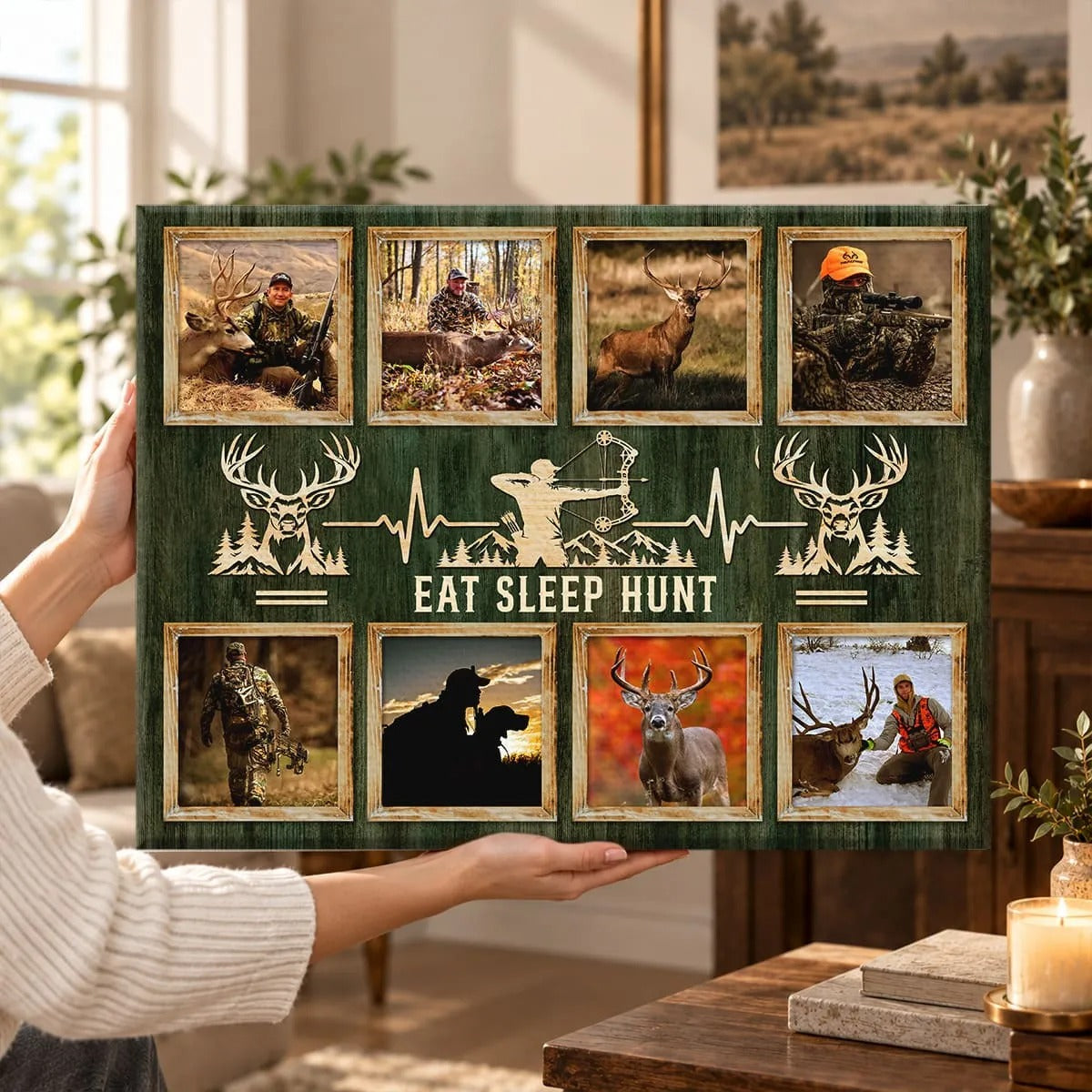 "Eat Sleep Hunt" Personalized Deer Hunting Canvas / Poster - Custom Hunter Photo Collage Gift