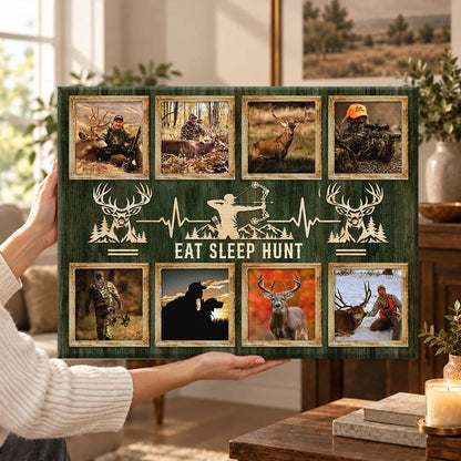 "Eat Sleep Hunt" Personalized Deer Hunting Canvas / Poster - Custom Hunter Photo Collage Gift