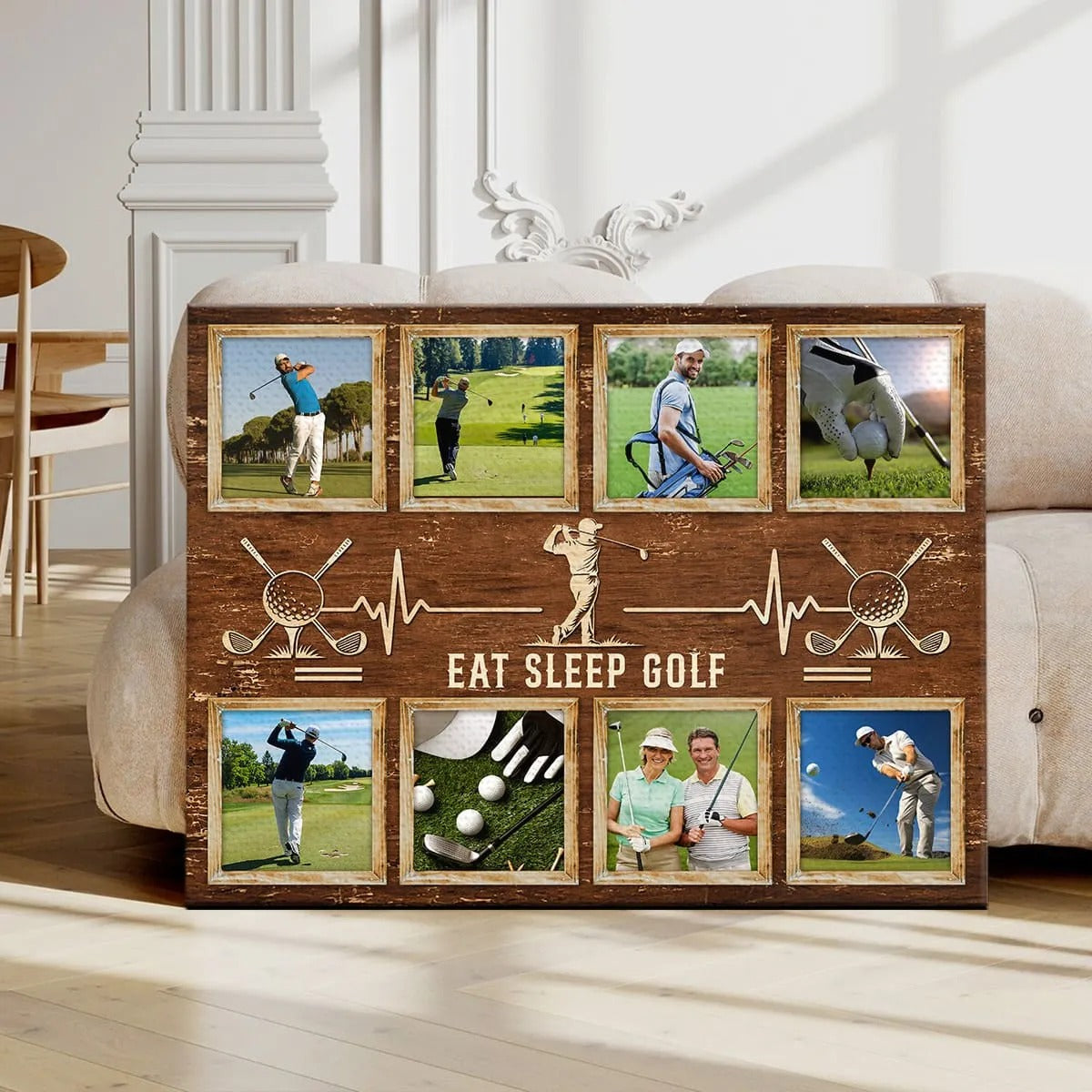 Personalized Eat Sleep Golf Photo Collage Canvas / Poster - Custom Golfer Wall Art Gift for Dad and Husband