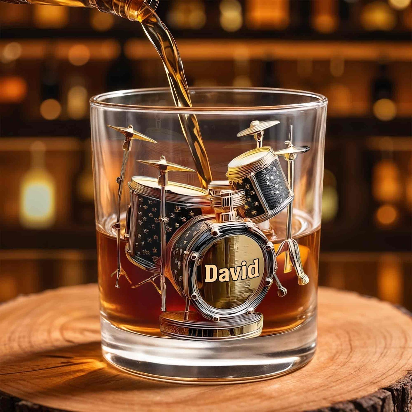 Personalized Drummer Whiskey Glass - Custom Name Music Lover Gift