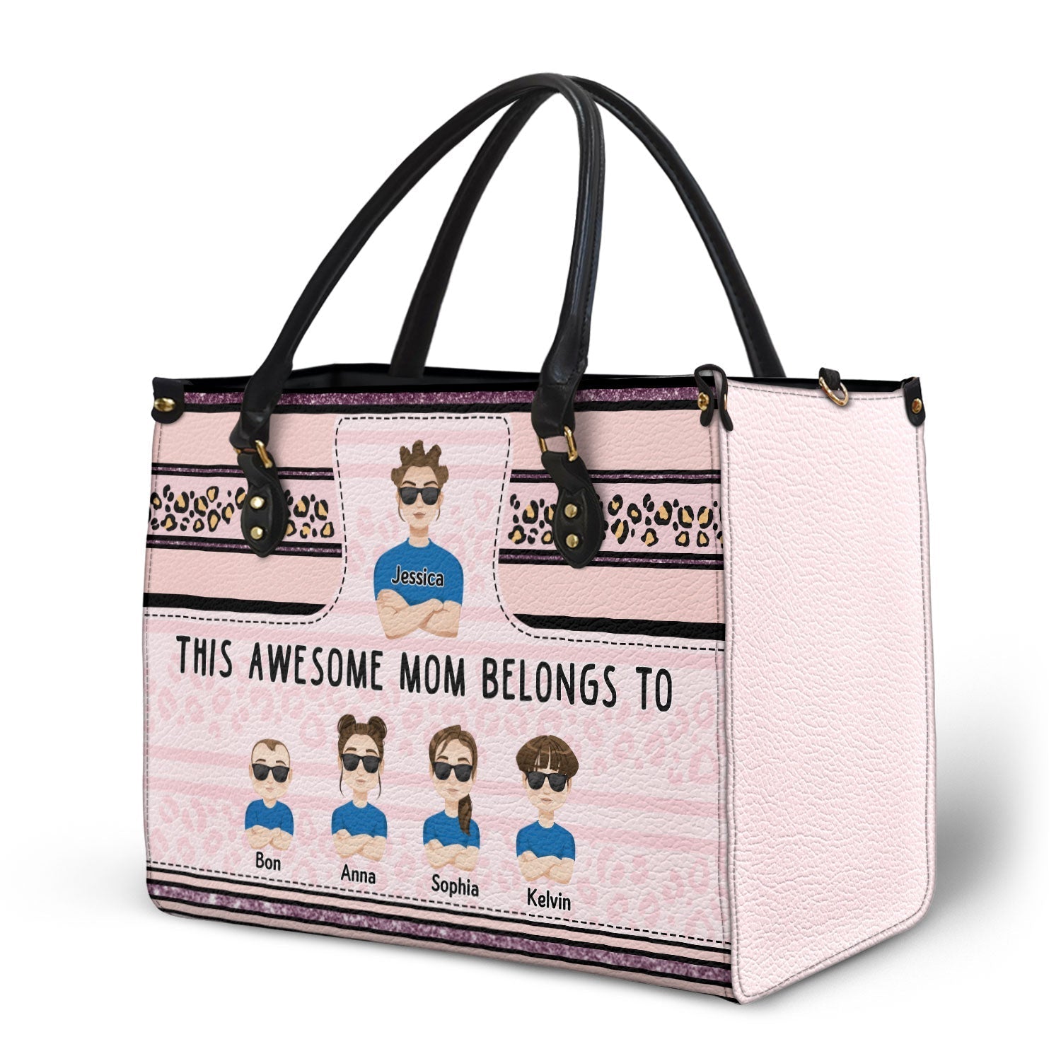 “This Awesome Mom Belongs To” Personalized Leather Bag - Custom Gift for Her