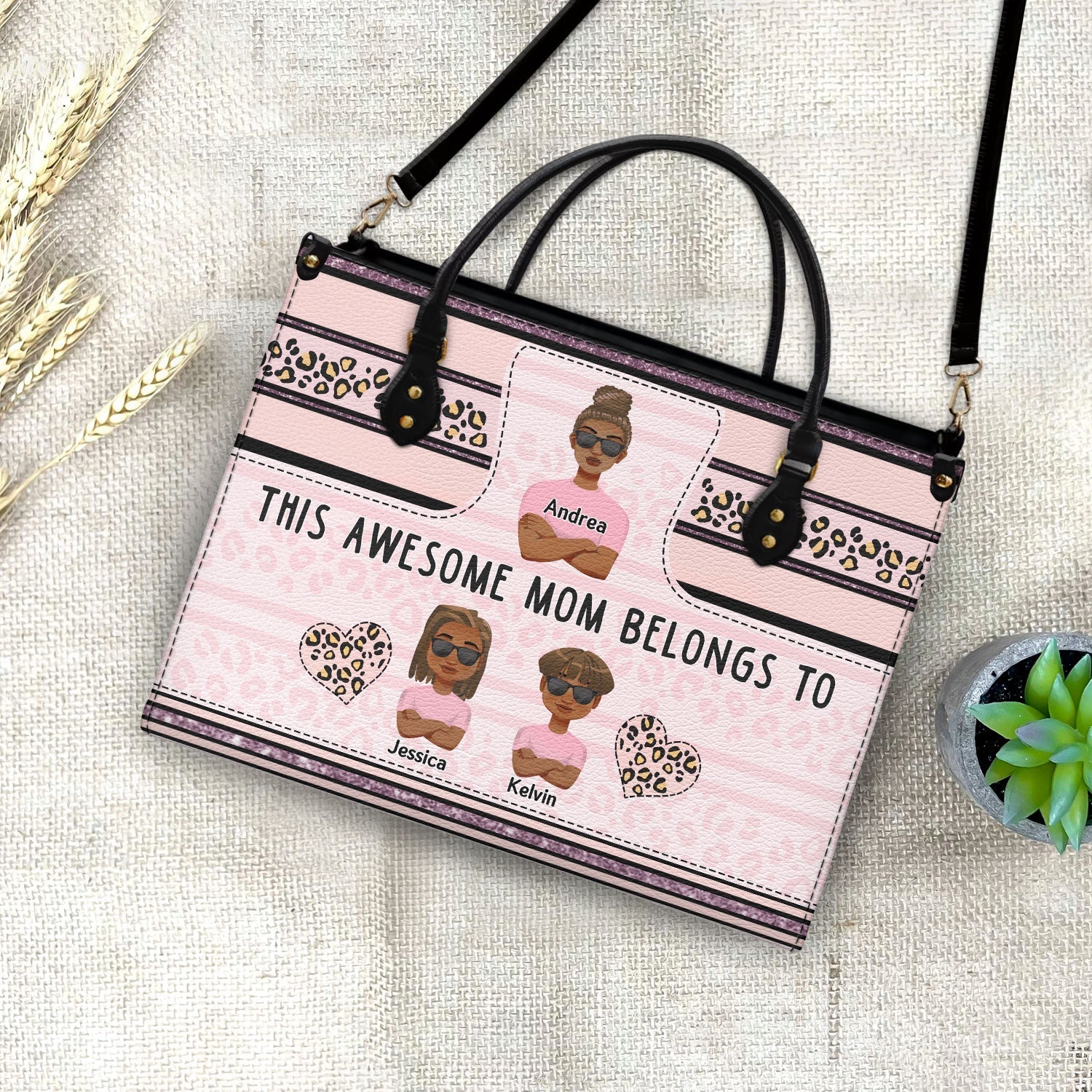 “This Awesome Mom Belongs To” Personalized Leather Bag - Custom Gift for Her