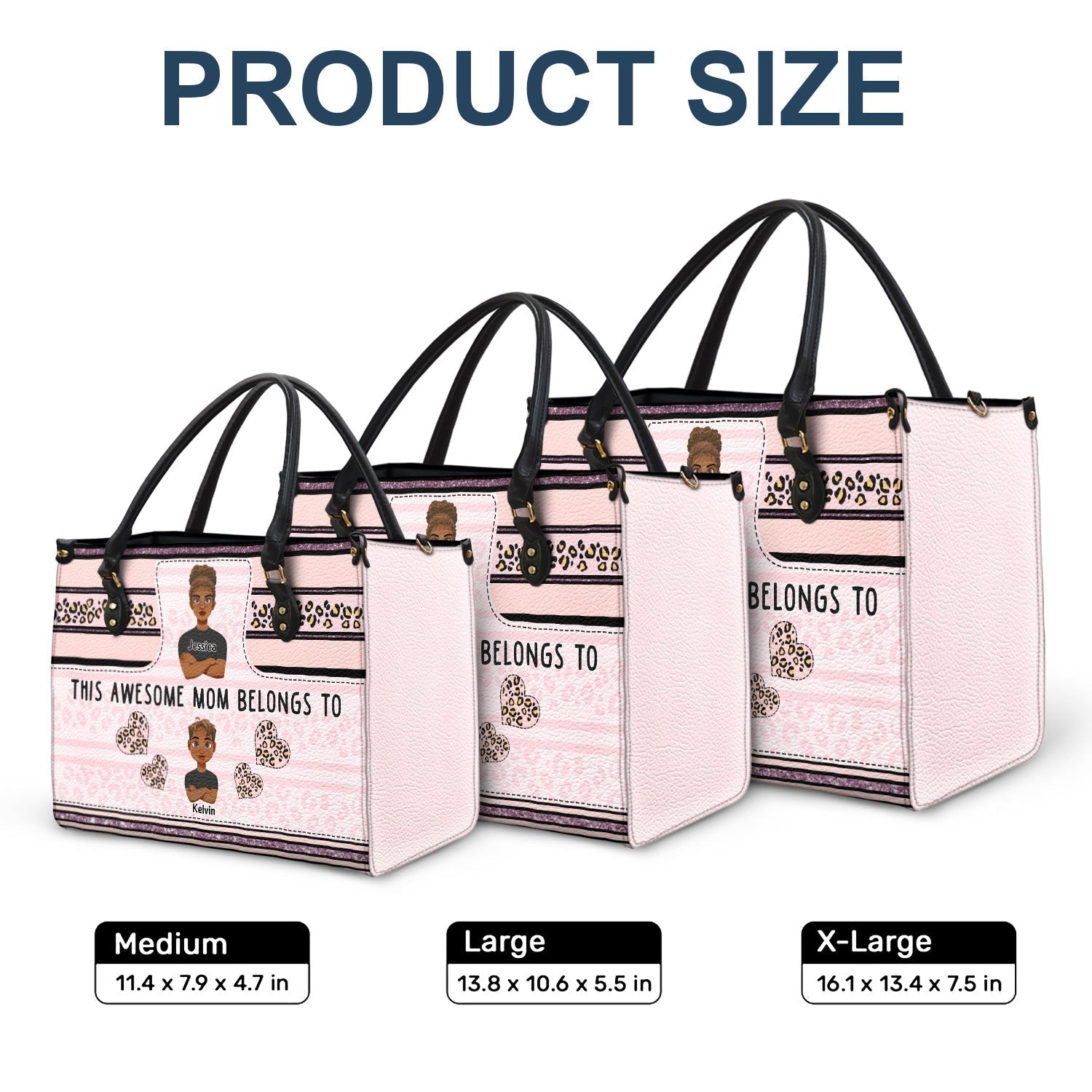 “This Awesome Mom Belongs To” Personalized Leather Bag - Custom Gift for Her