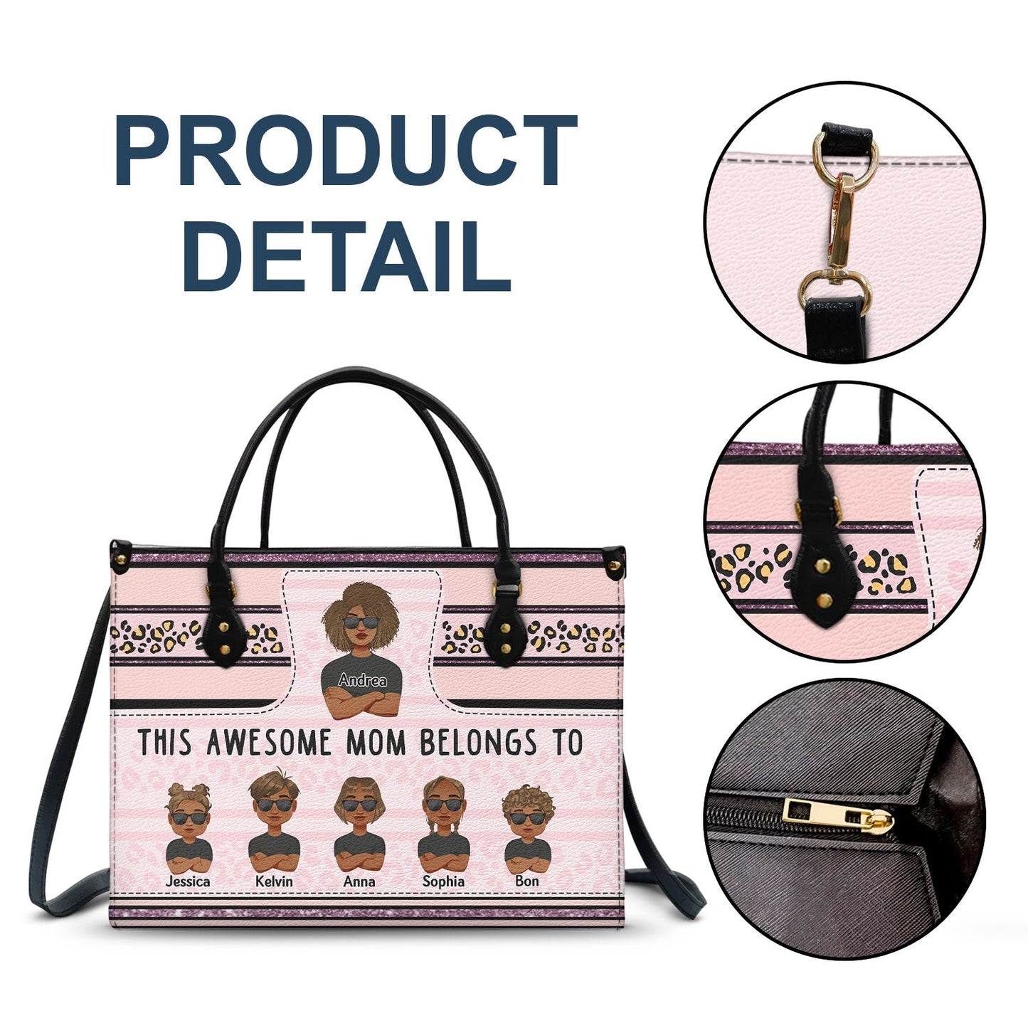“This Awesome Mom Belongs To” Personalized Leather Bag - Custom Gift for Her