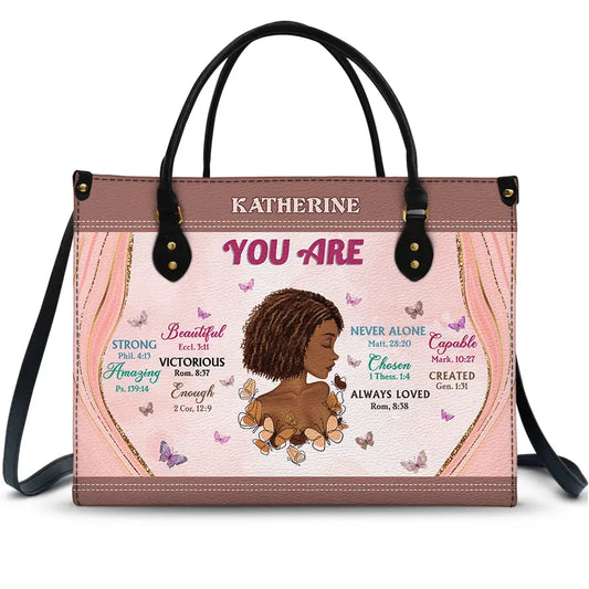 Personalized "God Says You Are" Motivational Leather Bag for Her
