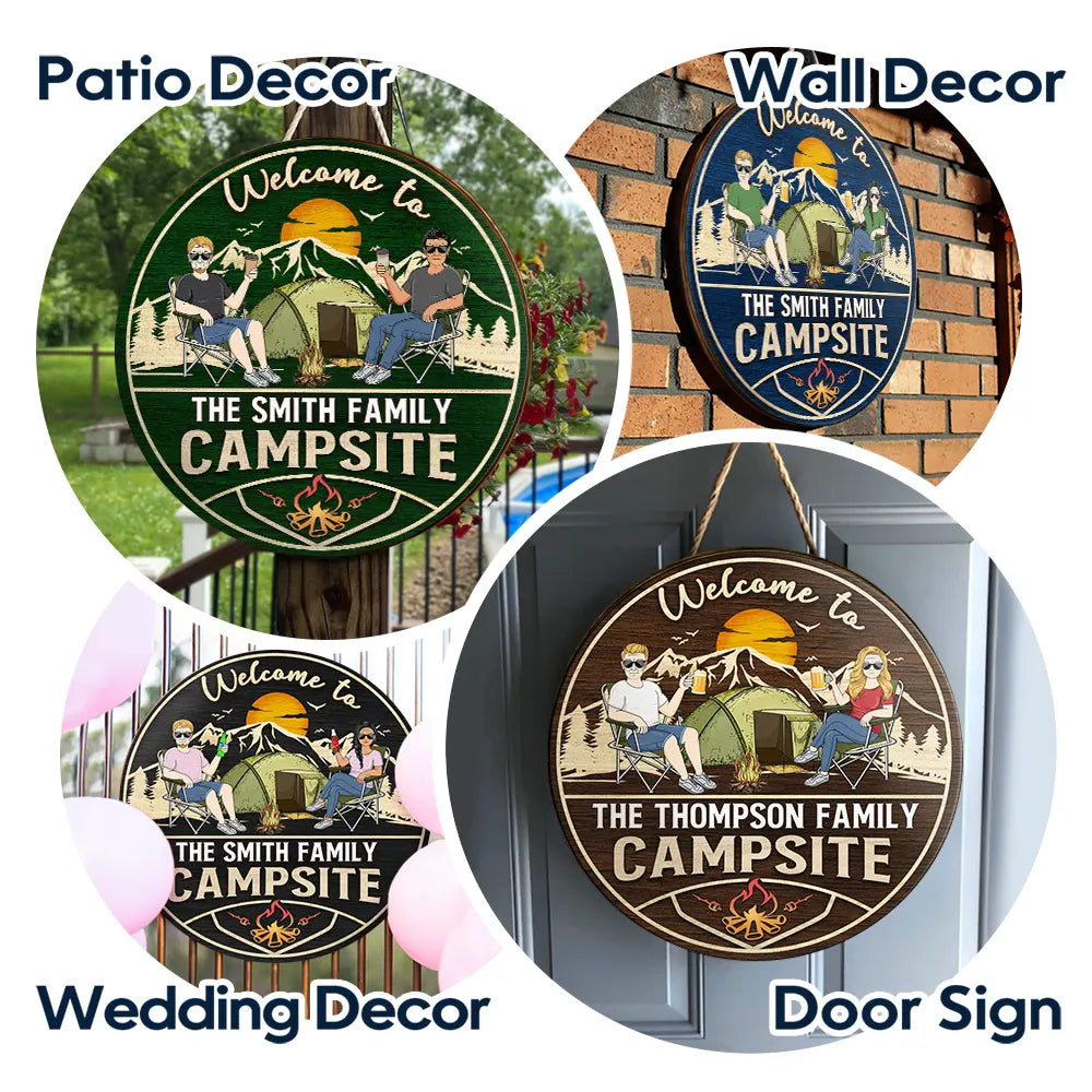 Welcome To Our Campsite - Personalized Wood Circle Sign