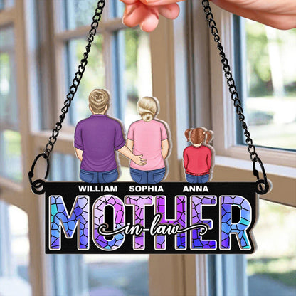 Mom Dad With Children - Personalized Window Hanging Suncatcher Ornament