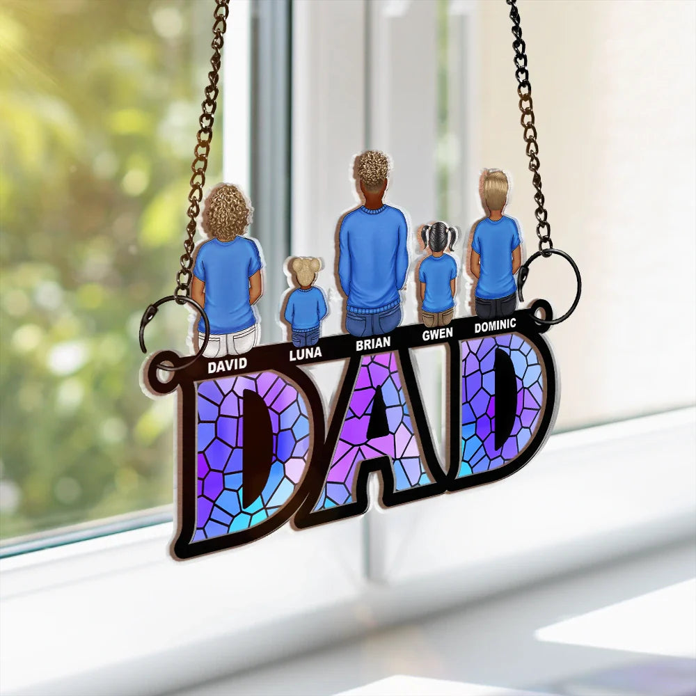 Mom Dad With Children - Personalized Window Hanging Suncatcher Ornament