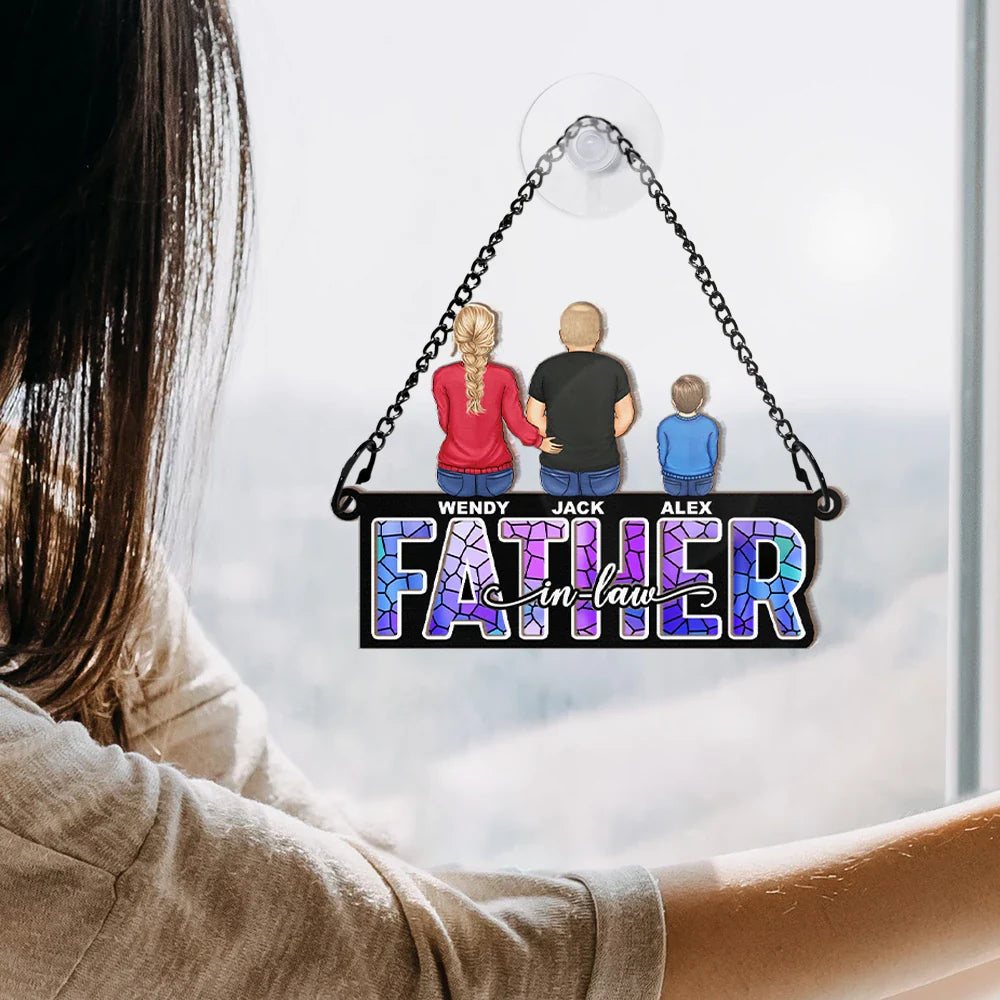 Mom Dad With Children - Personalized Window Hanging Suncatcher Ornament