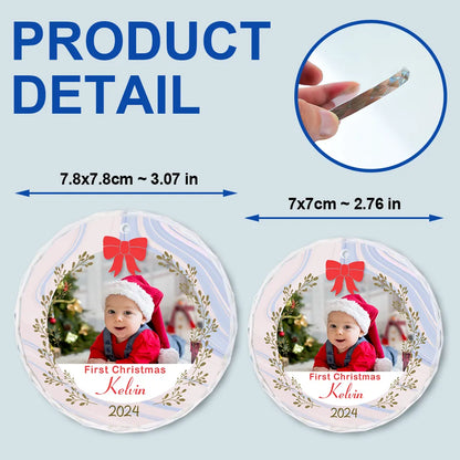 Custom Photo First Christmas - Personalized Circle Glass Ornament