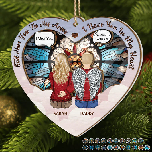 Personalized Memorial For Loved One Suncatcher: 'God Has You In His Arms, I Have You In My Heart'