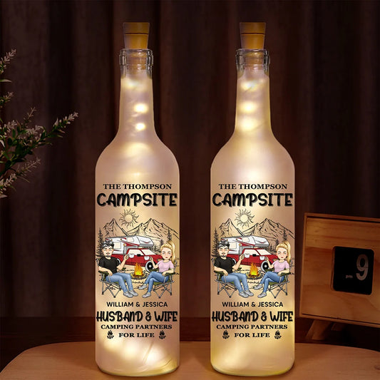 Camping, Campsite, Gift For Couples, Gift For Husband, Gift For Wife, Gift For Boyfriend, Gift For Girlfriend - Husband And Wife Camping Partners For Life - Personalized Bottle Light