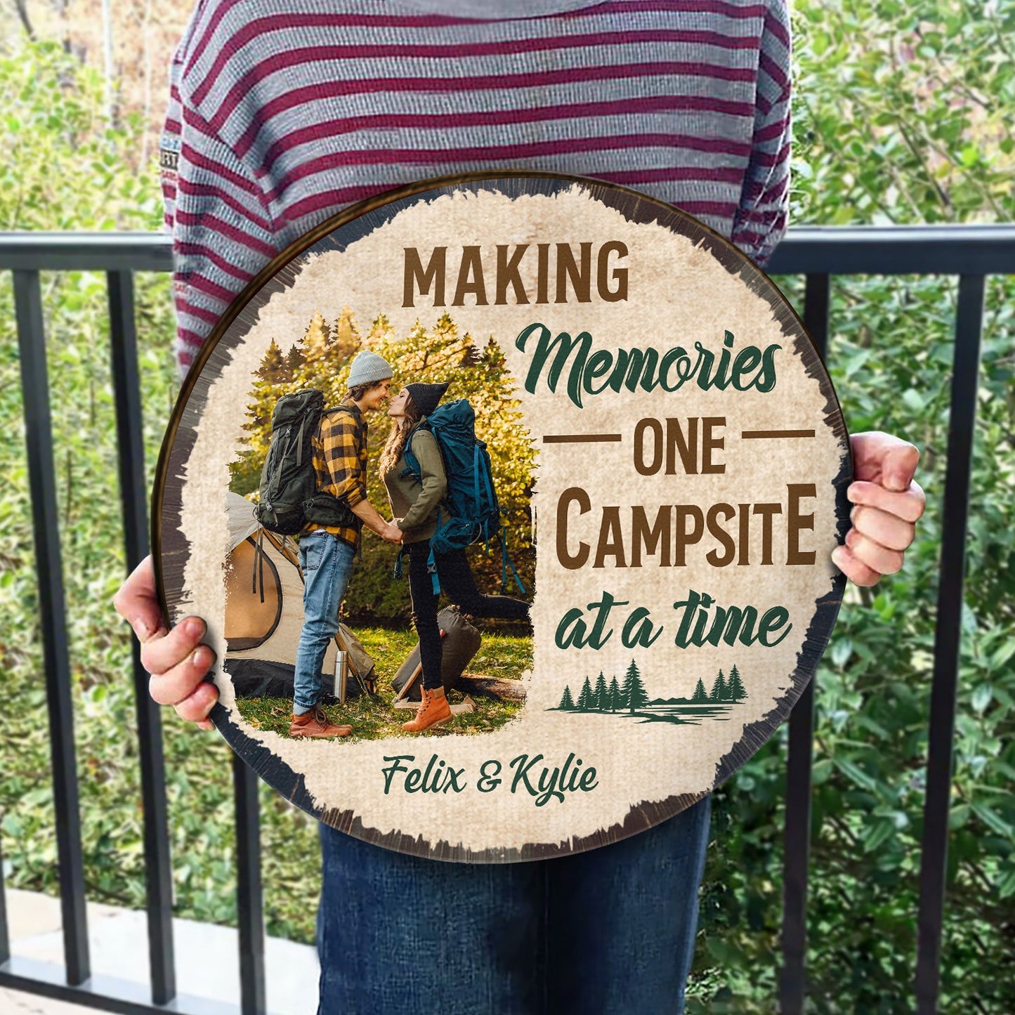 Custom Photo Husband And Wife Camping Partners For Life - Gift For Camping Couples - Personalized Custom Wood Circle Sign