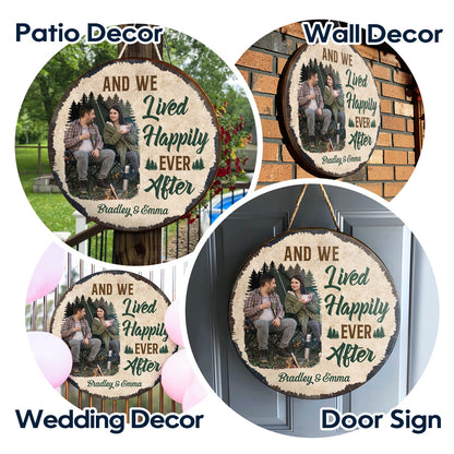 Custom Photo Husband And Wife Camping Partners For Life - Gift For Camping Couples - Personalized Custom Wood Circle Sign