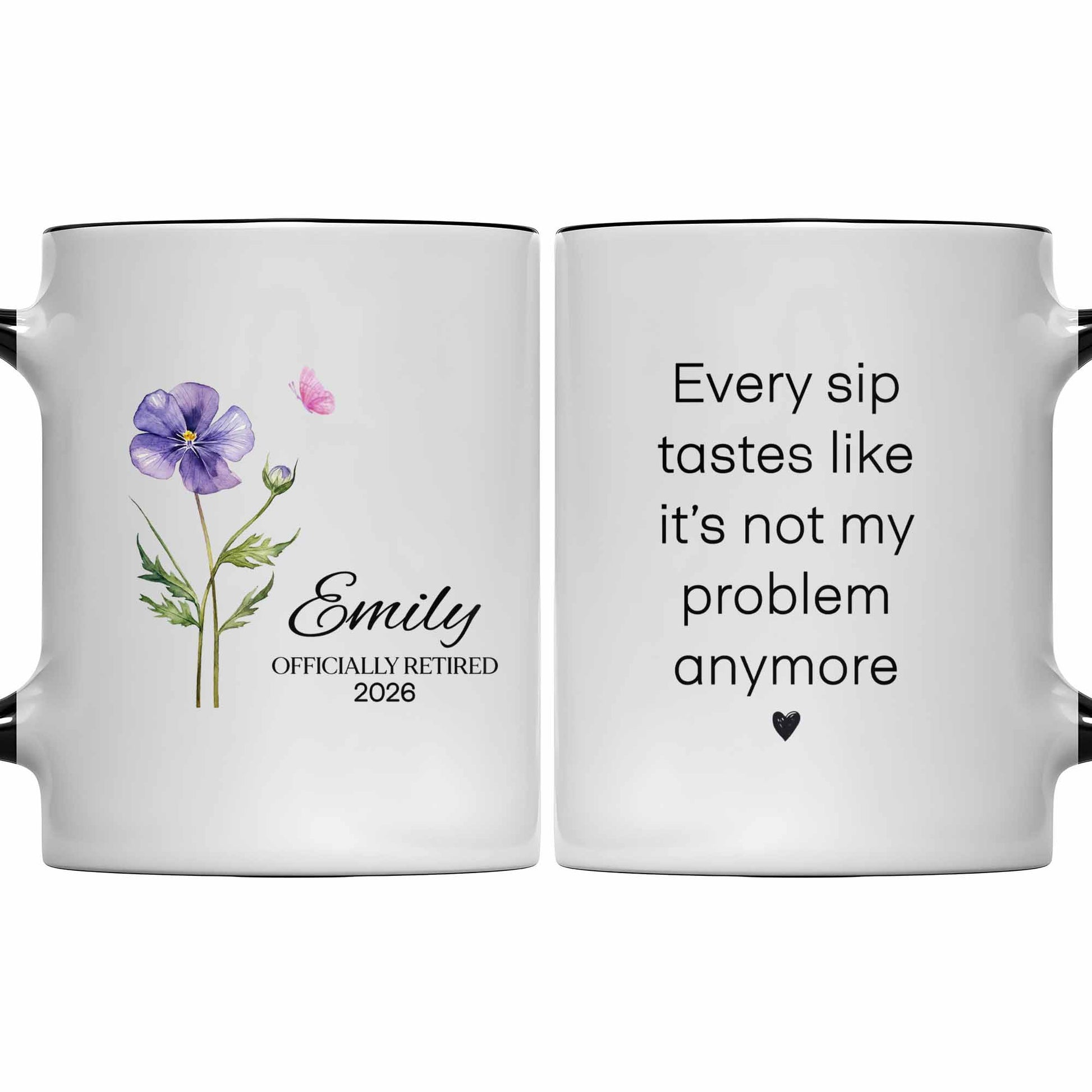 Personalized Officially Retired Mug - Purple Flower & Butterfly Design