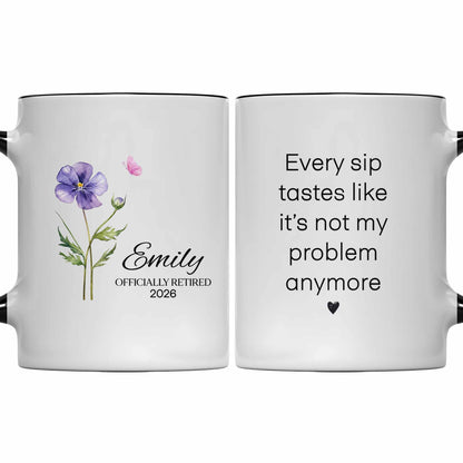 Personalized Officially Retired Mug - Purple Flower & Butterfly Design