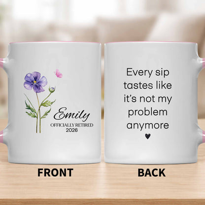 Personalized Officially Retired Mug - Purple Flower & Butterfly Design