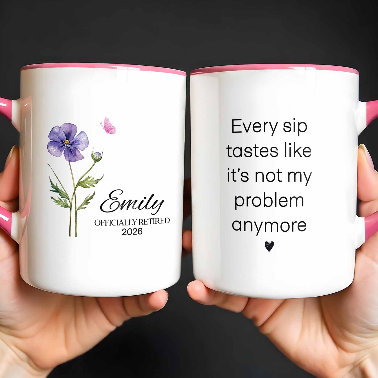Personalized Officially Retired Mug - Purple Flower & Butterfly Design