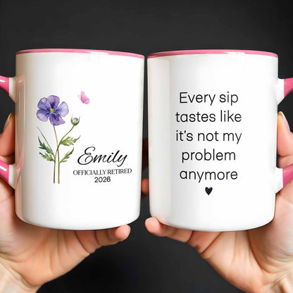 Personalized Officially Retired Mug - Purple Flower & Butterfly Design