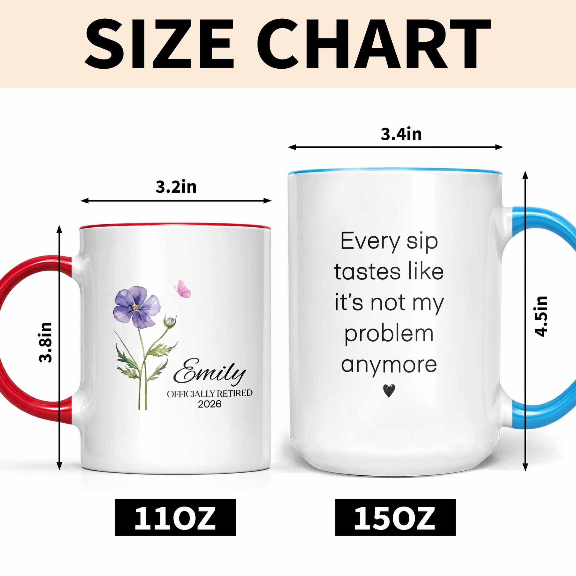 Personalized Officially Retired Mug - Purple Flower & Butterfly Design
