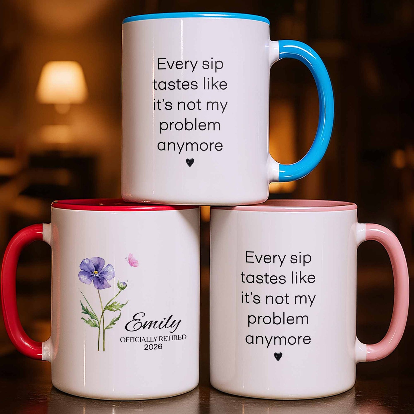 Personalized Officially Retired Mug - Purple Flower & Butterfly Design