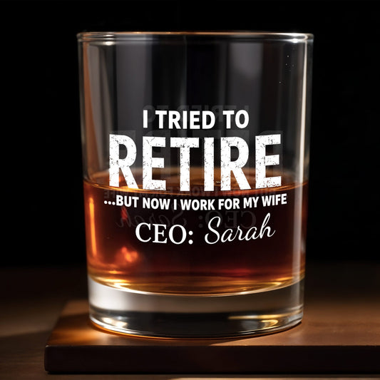 Custom Retirement Whiskey Glass for Husband with personalized design details for meaningful gifting