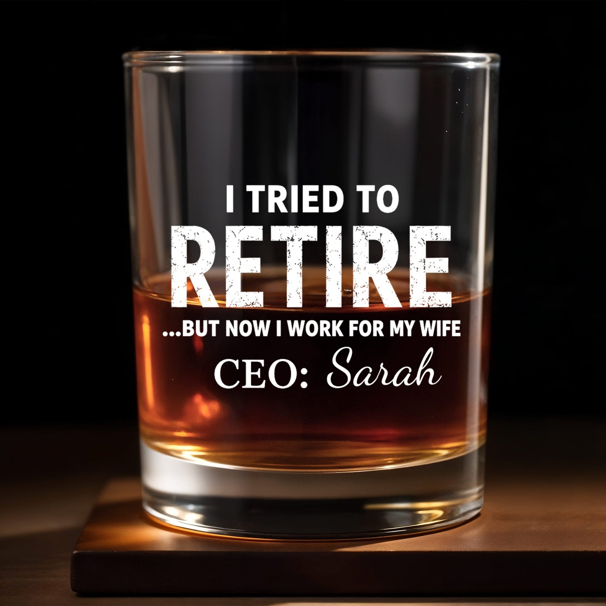 Custom Retirement Whiskey Glass for Husband with personalized design details for meaningful gifting image 7