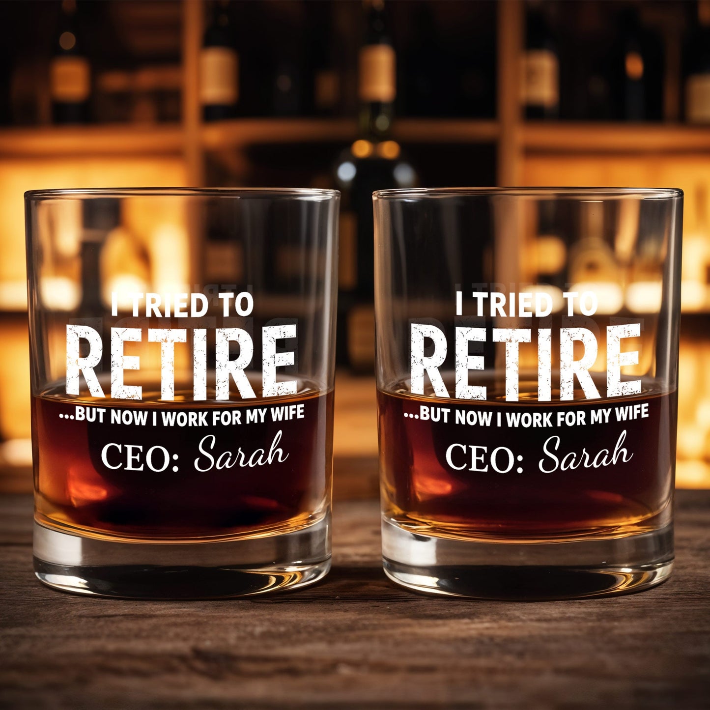 Custom Retirement Whiskey Glass personalization view for Husband