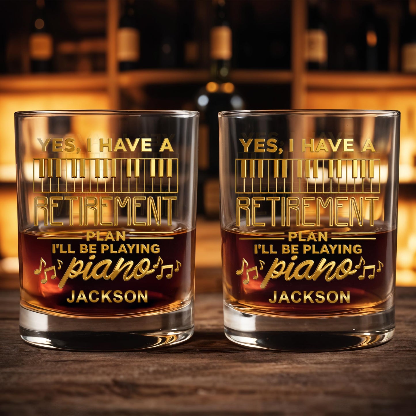 Personalized Piano Retirement Whiskey Glass with custom name and musical notes design image 8