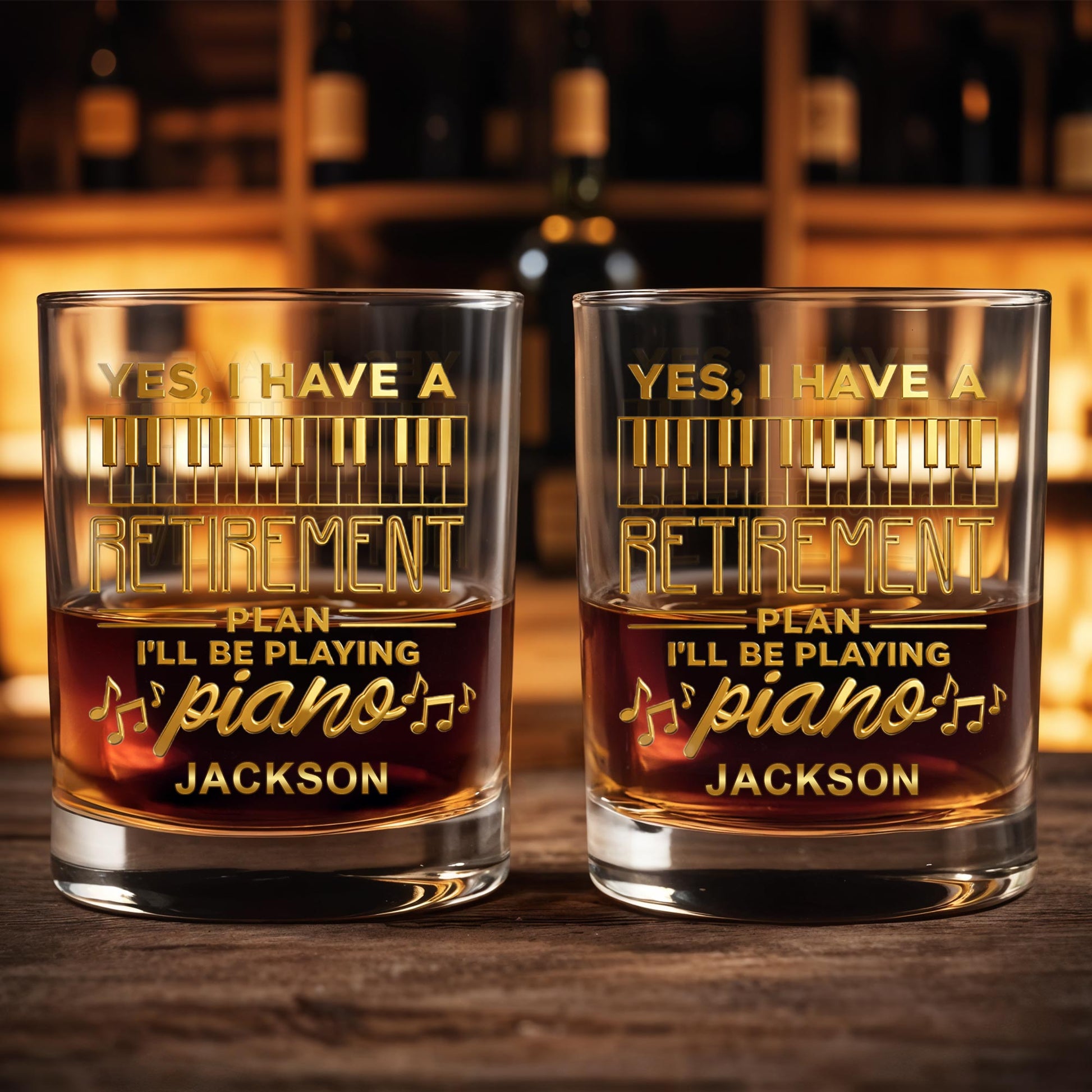 Personalized Piano Retirement Whiskey Glass with custom name and musical notes design image 8