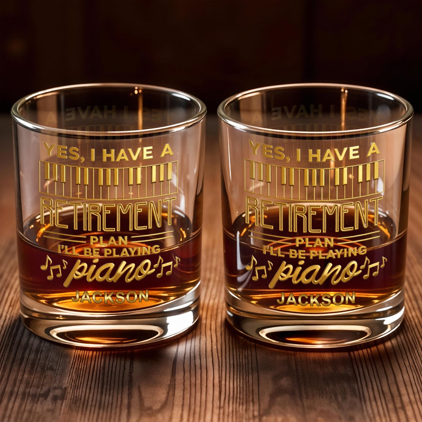 Personalized Piano Retirement Whiskey Glass with custom name and musical notes design image 6