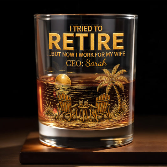 Personalized Retirement Whiskey Glass for Husband with personalized design details for meaningful gifting