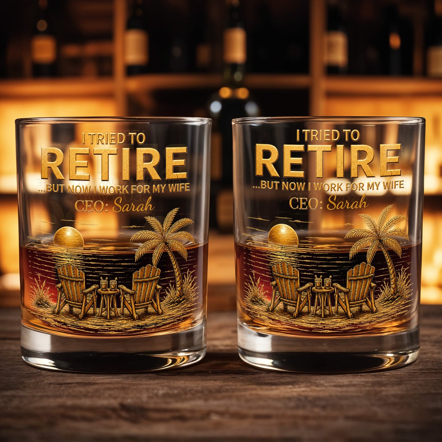Personalized Retirement Whiskey Glass personalization view for Husband