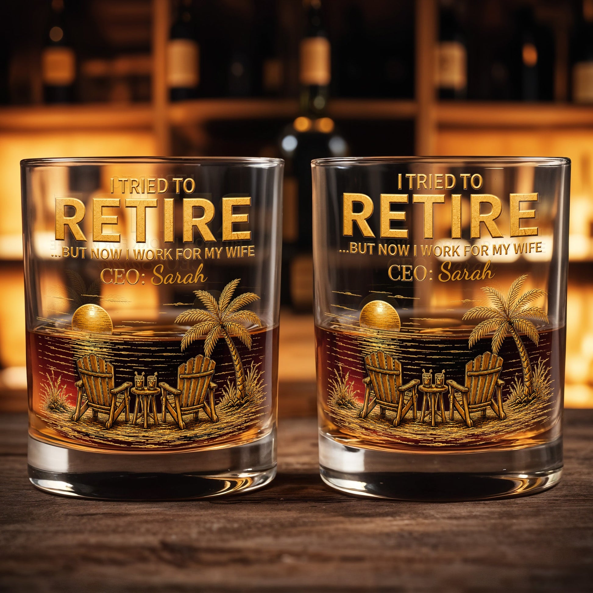 Personalized Retirement Whiskey Glass personalization view for Husband