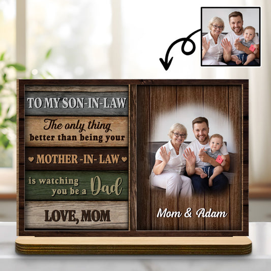 To My Son-In-Law Watching You Be A Dad - Personalized 2-Layer Wood Plaque