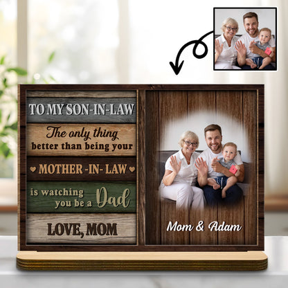 To My Son-In-Law Watching You Be A Dad - Personalized 2-Layer Wood Plaque