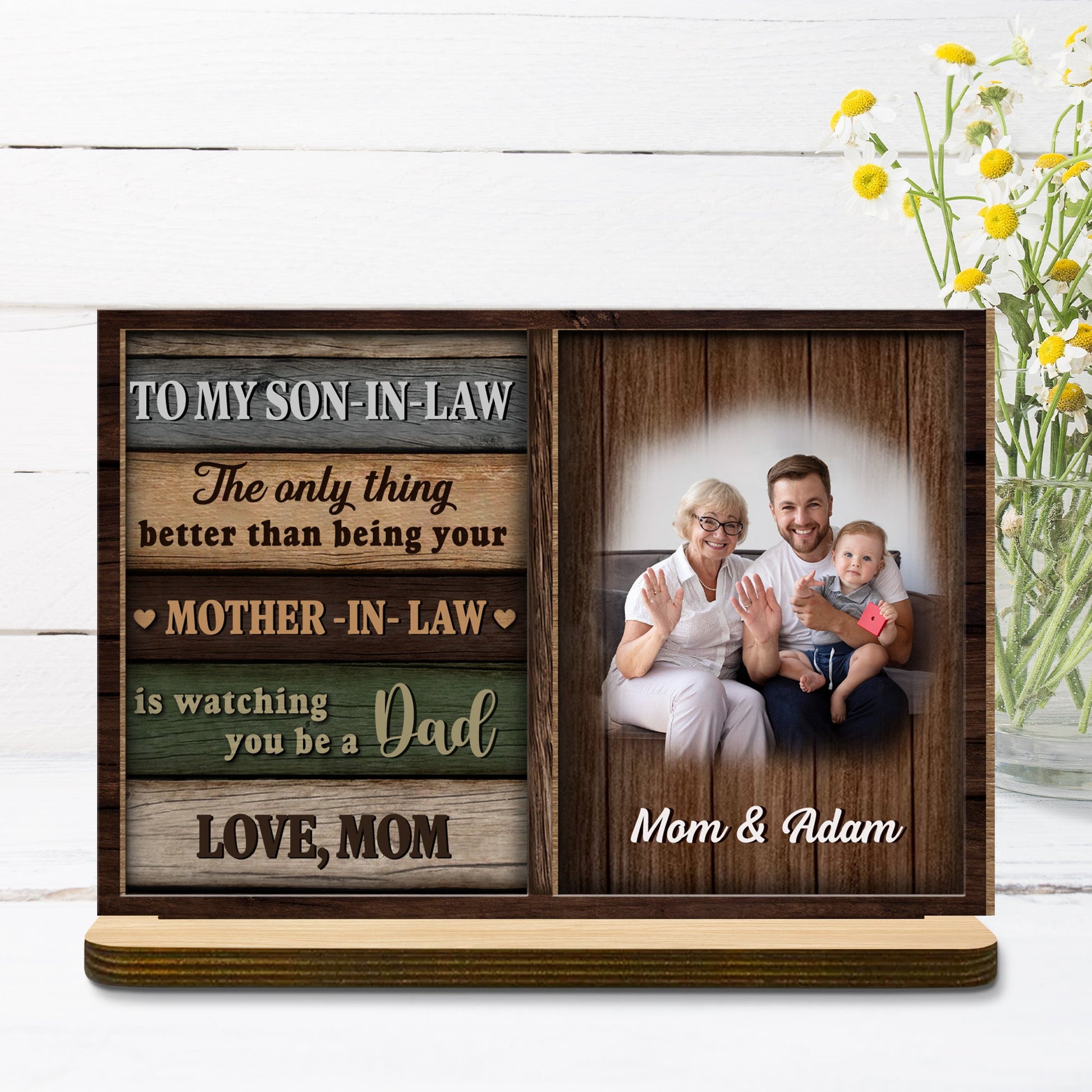 To My Son-In-Law Watching You Be A Dad - Personalized 2-Layer Wood Plaque
