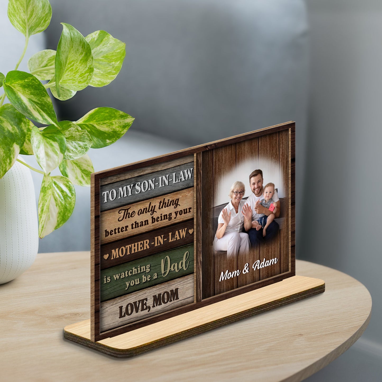 To My Son-In-Law Watching You Be A Dad - Personalized 2-Layer Wood Plaque