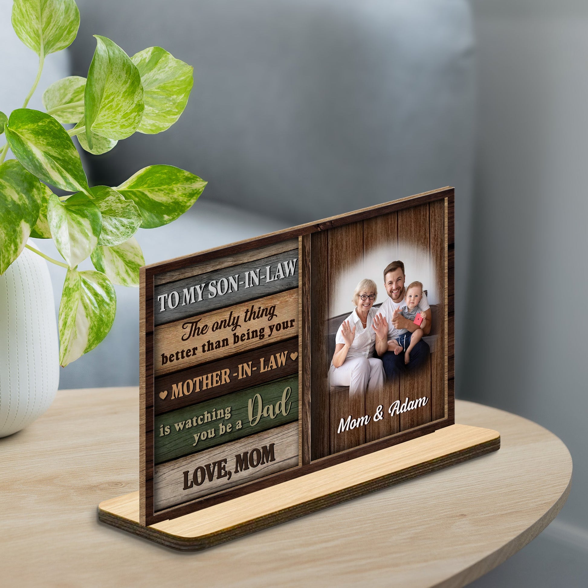 To My Son-In-Law Watching You Be A Dad - Personalized 2-Layer Wood Plaque