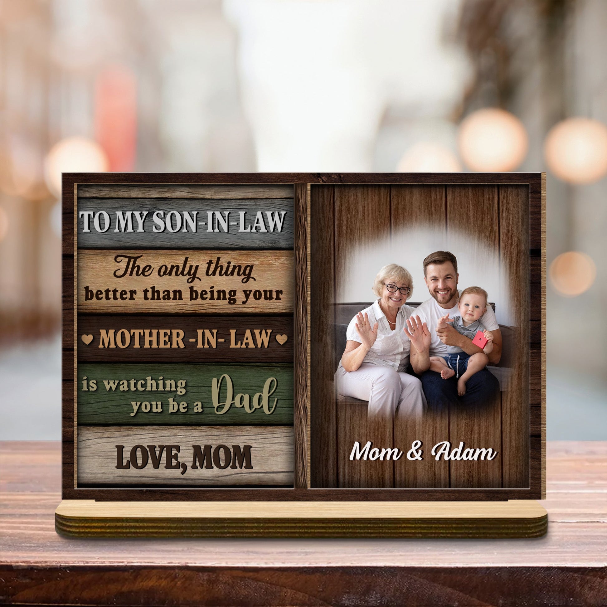 To My Son-In-Law Watching You Be A Dad - Personalized 2-Layer Wood Plaque