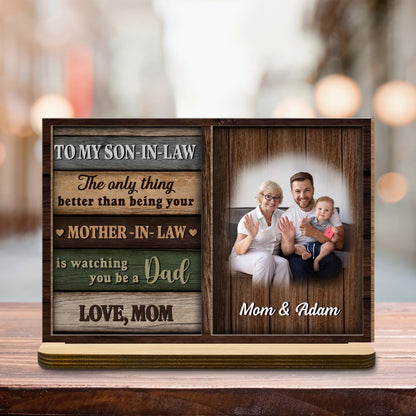 To My Son-In-Law Watching You Be A Dad - Personalized 2-Layer Wood Plaque