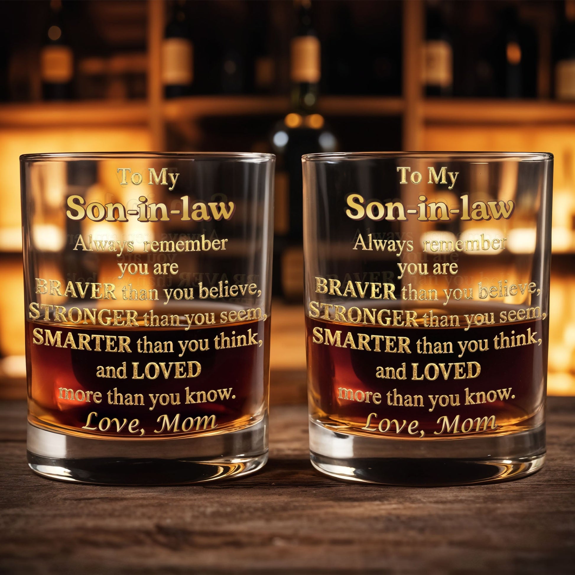 Personalized Son In Law Whiskey Glass personalization view for Daughter-in-Law / Son-in-Law