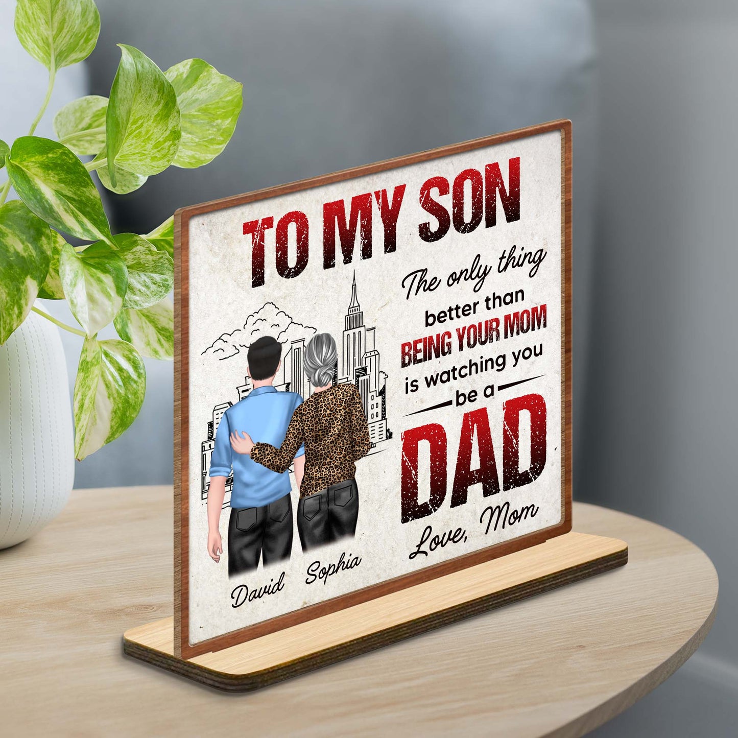 Wood Sign material and size view - Personalized Son To Dad Wood Plaque